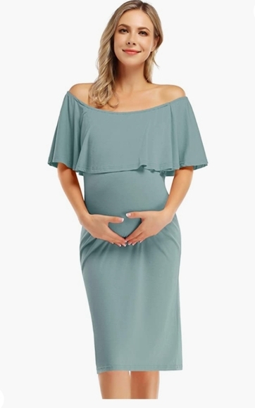 Miss Qee Green Off the Shoulder Maternity Dress Size L *Host Pick* - Picture 1 of 7
